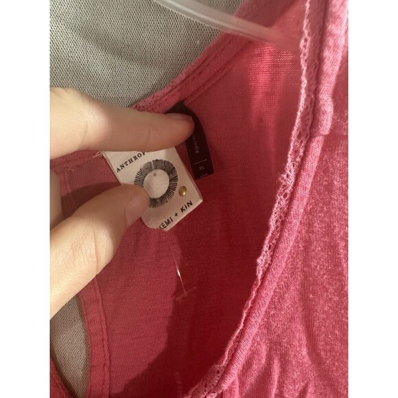 Anthropologie Akemi + Kin Linen Blend Tunic Length Top Pink XL Keyhole Button - Picture 4 of 6